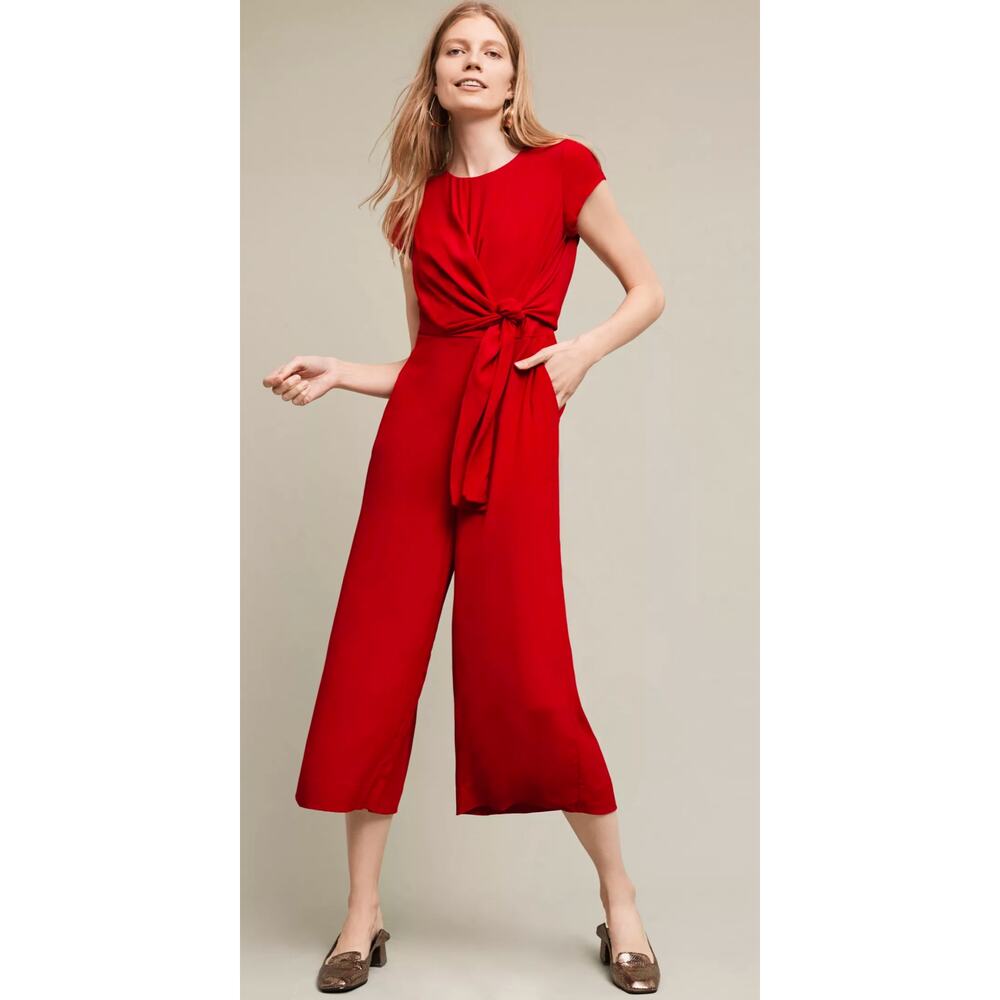 Maeve Grier Midi Red Front Wrap Women's Jumpsuit Size 4